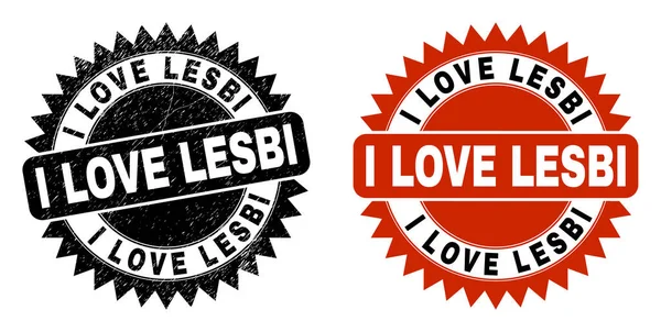 I love LESBI Black Rosette Stamp Seal with Grunge Surface — 스톡 벡터