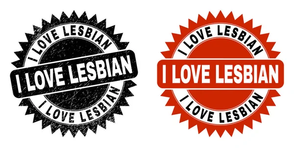 I LOVE LESBIAN Black Rosette Watermark with Unclean Style — Stock Vector