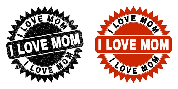 I LOVE MOM Black Rosette Seal mit Gummi-Textur — Stockvektor