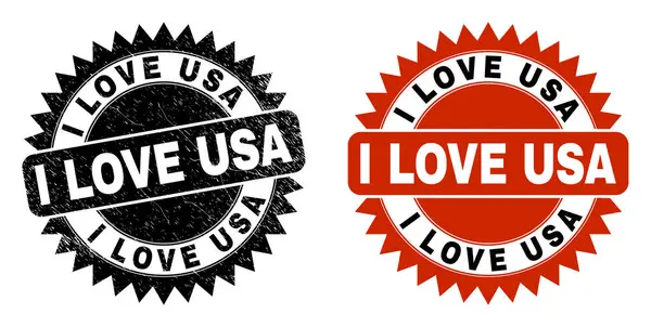 I LOVE USA Black Rosette Stempel mit korrodierter Textur — Stockvektor