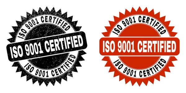 ISO 9001 CERTIFIED Black Rosette Seal with Unclean Style — Stockový vektor