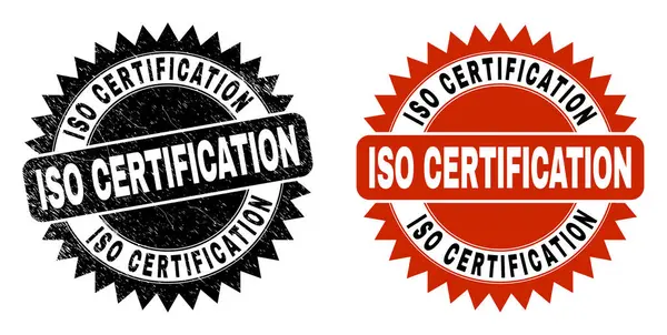 ISO CERTIFIKACE Černá růžová pečeť s nečistým stylem — Stockový vektor