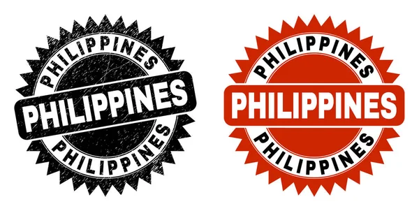 FILIPINAS Sello de Roseta Negra con Textura Impura — Vector de stock