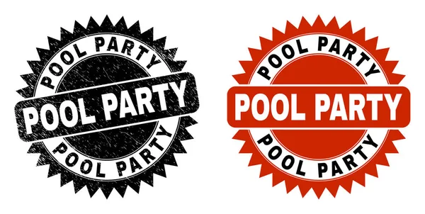 POOL PARTY Black Rosette Watermark with Scratched Surface — 스톡 벡터