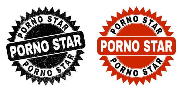 PORNO STAR Zwarte Rosette Stempel met Onreine Textuur — Stockvector