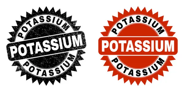 POTASSIUM Black Rosette razítko pečeť s korodovanou texturou — Stockový vektor