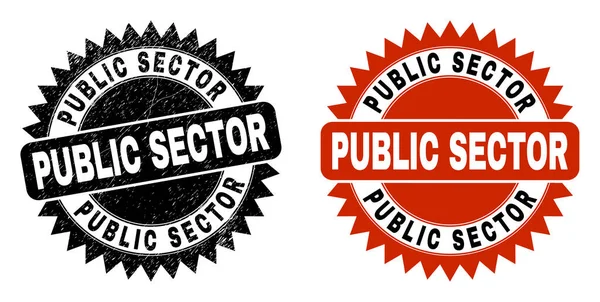 PUBLIC SECTOR Fekete rozettás pecsét korrodált stílusban — Stock Vector