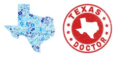 Healthcare Injection Mosaic Texas State Map and Grunge Healtcare Stamp clipart