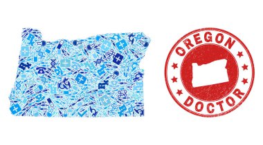 Sağlık Sigortası Muamele Mozaiği Oregon Eyalet Haritası ve Plastik Sağlık Hizmetleri Damgası