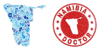 Sağlık Dose Mozaik Namibya Haritası ve Kauçuk Sağlık Mührü