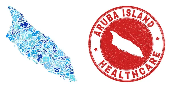 Mapa de la isla de Aruba y sello médico de goma — Vector de stock