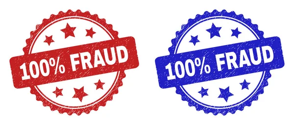 100 퍼센트 FRAUD Rosette Seals with Distress Style — 스톡 벡터