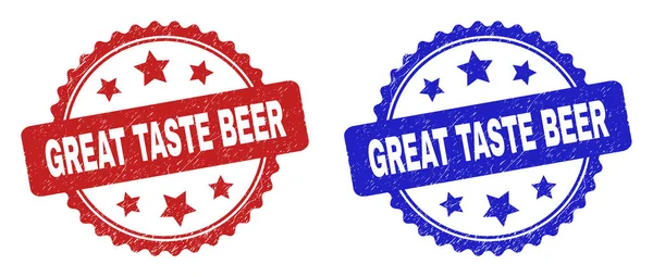 GREAT TASTE Cerveja Rosette selo selos com textura corroída — Vetor de Stock