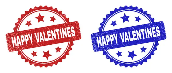 HAPPY VALENTINES Rosette postzegels met behulp van Corroded Style — Stockvector