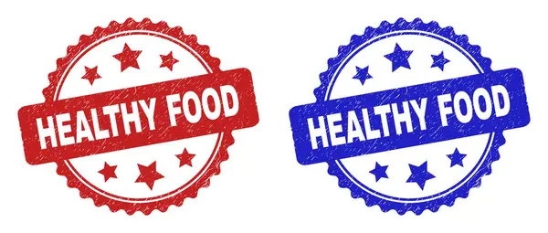 HEALTHY FOOD Rosette Seals with Distress Style — Stock Vector