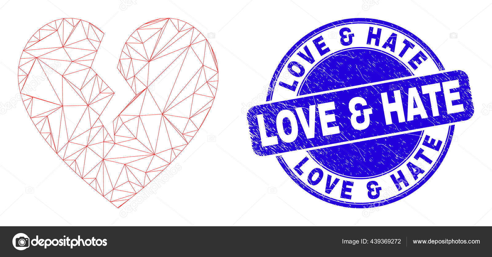 Blue Grunge Love And Hate Stamp Seal And Web Carcass Broken Heart Stock Vector Image By C Newdesignillustrations