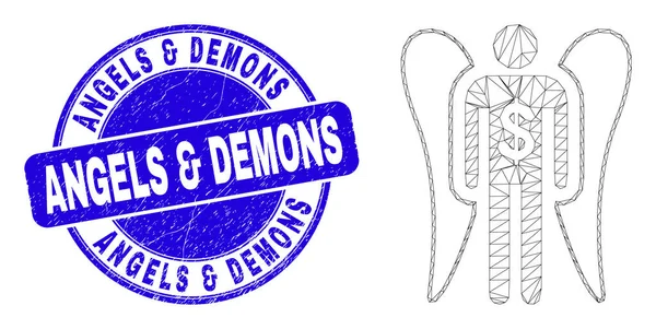 Blue Scratched Angels AND Demons Seal y Web Mesh Angel Investor — Archivo Imágenes Vectoriales