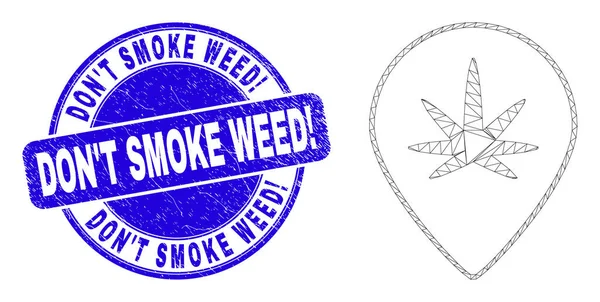 Blue Scratched Don T Smoke Weed Ausrufezeichen Siegel und Web Carcass Cannabis Map Marker — Stockvektor