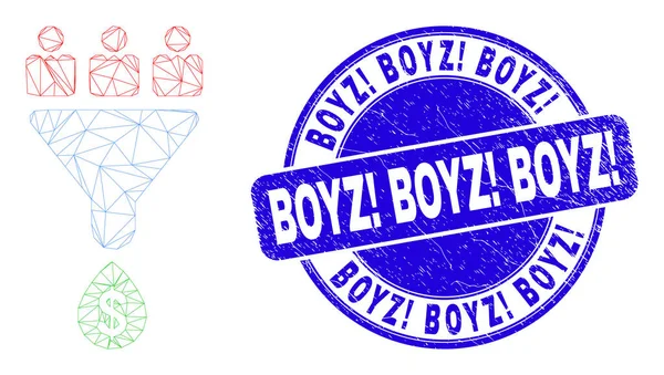 Blue Distress Boyz uitroep Boyz uitroep Boyz uitroep Stempel Seal en Web Mesh Klanten Sales Trechter — Stockvector