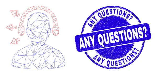 Blue Distress Any Questions question Stamp Seal and Web Carcass Radio Operator — Stock Vector