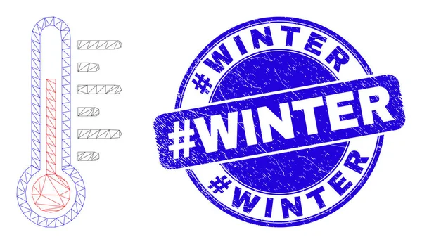 Blue Distress Hashtag Wintersiegel und Netztemperatur — Stockvektor