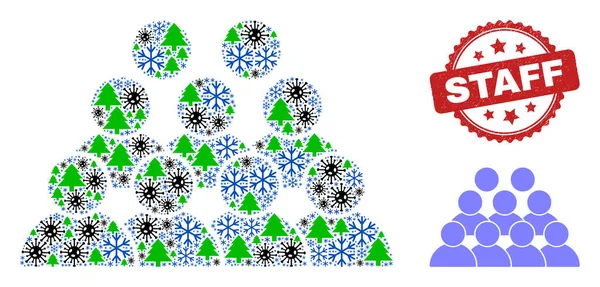 Staff Grunge Wasserzeichen und Staff Mosaic Icon mit Frost- und Coronavirus-Elementen — Stockvektor