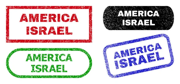 Prostokątne znaczki AMERICA ISRAEL wykorzystujące styl Grunge — Wektor stockowy