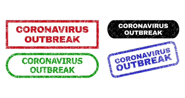 CORONAVIRUS OUTBREAK Rettangolo filigrane utilizzando texture graffiata — Vettoriale Stock
