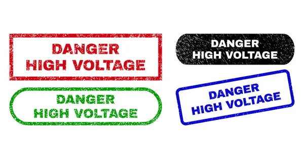 DANGER HAUTE VOLTAGE Sceaux rectangle avec texture impure — Image vectorielle