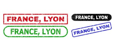 FRANCE, LYON Dikdörtgen Damga Mührü Grunge Dokusunu Kullanarak