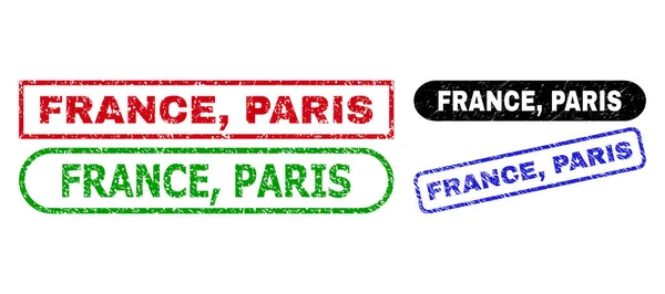 FRANÇA, Selos de Selo de Retângulo PARIS com Textura Arranhada —  Vetores de Stock