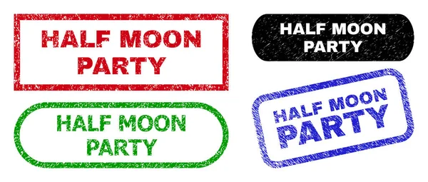 HALF MOON PARTY Rectangle Stamp Seals utilisant un style grogné — Image vectorielle