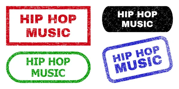 HIP HOP MUSIC Rectangle Stamps with Scratched Texture — 스톡 벡터