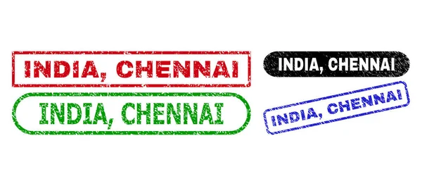 INDIA, CHENNAI Sellos de sellos rectángulos con textura rechinada — Vector de stock