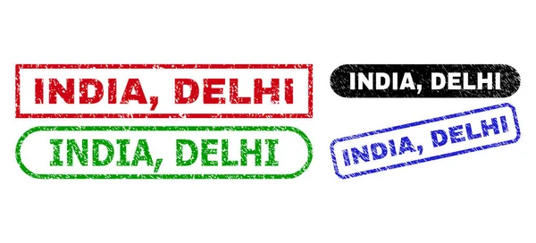 INDIA, DELHI Sellos rectángulos con textura grunge — Vector de stock