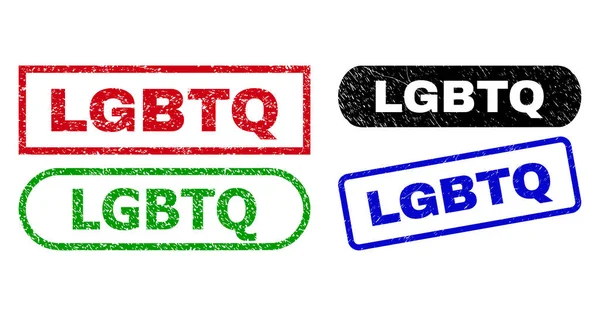 LGBTQ Σφραγίδες ορθογώνιο με scratched στυλ — Διανυσματικό Αρχείο