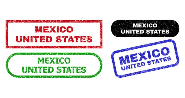 MEXICO UNITED STATES Rectangle Stamp Seals with Grunge Surface — стоковий вектор