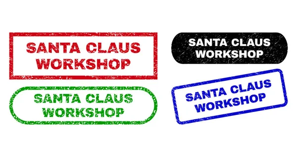 Workshop SANTA CLAUS Rettangolo Filigrane con Stile Grunged — Vettoriale Stock