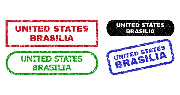 UNITED STATES BRASILIA Rectangle Stamp Seals with Grunged Style — стоковий вектор