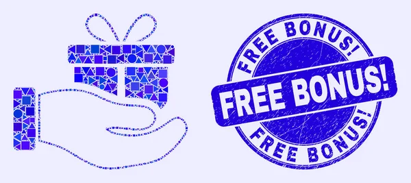 Blue Grunge Free Bonus Восклицательный знак Печать и подарок рука Мозаика — стоковый вектор