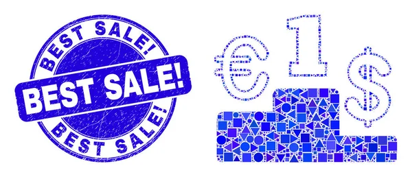 Grunge blu Migliore vendita francobollo esclamativo e valuta piedistallo mosaico — Vettoriale Stock