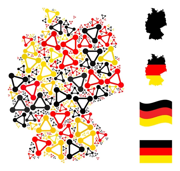 Collage Mapa Alemán de Artículos de Malla Triangular en Colores de Bandera Alemana — Archivo Imágenes Vectoriales