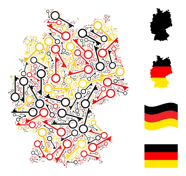 Γερμανικός χάρτης Collage of Key Icons σε Γερμανικά χρώματα σημαίας — Διανυσματικό Αρχείο