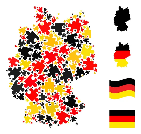 German Map Mosaic of Puzzle Plugin Items in German Flag Colors — Stock Vector