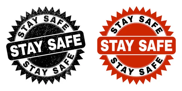 STAY SAFE Zwarte Rosette Stempel met onreine Stijl — Stockvector