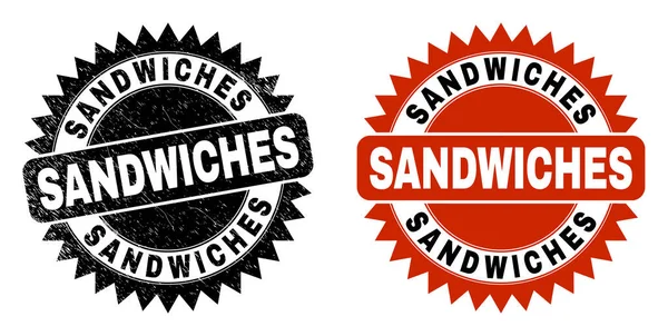 Sello de roseta negro SANDWICHES con textura de goma — Vector de stock