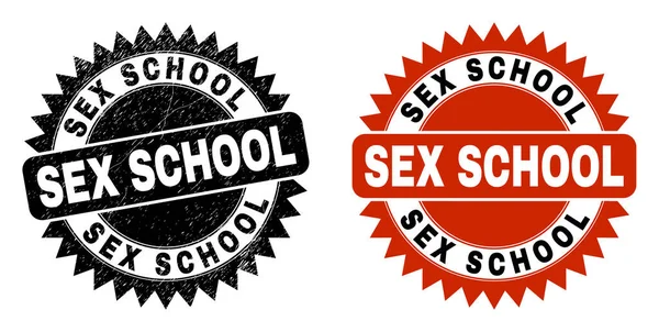SEX SCHOOL Black Rosette Stamp with Unclean style — 图库矢量图片