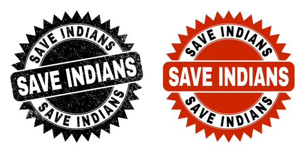 SAVE INDIANS Sceau de rosette noire avec surface corrodée — Image vectorielle