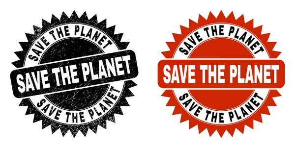 Save the PLANET Black Rosette Stamp Seal with Scratched Style — стоковый вектор