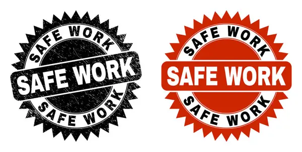 SAFE WORKブラックロゼットスタンプシール&グランジ表面 — ストックベクタ